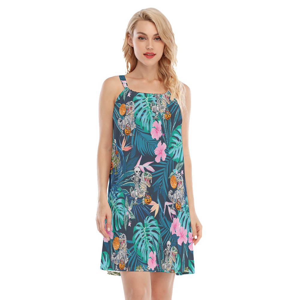 Tropical Mummy Dinosaur Halloween Hawaiian Dress For Women - variant image 1