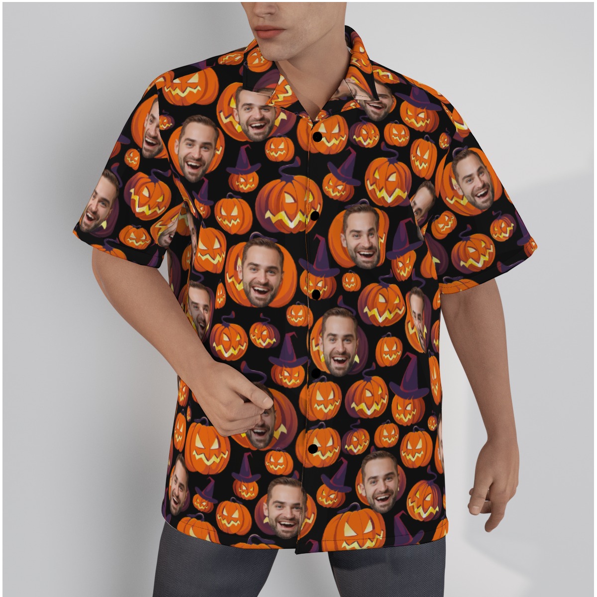Halloween Pumpkin Custom Face Hawaiian Shirt - variant image 1