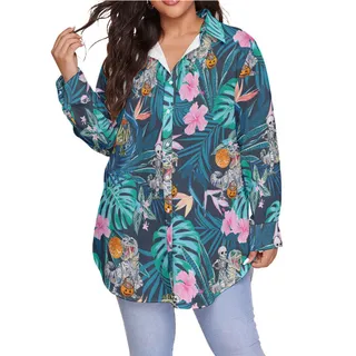 Funny Mummy Dinosaur Halloween Hawaiian Plus Size Shirt For Women