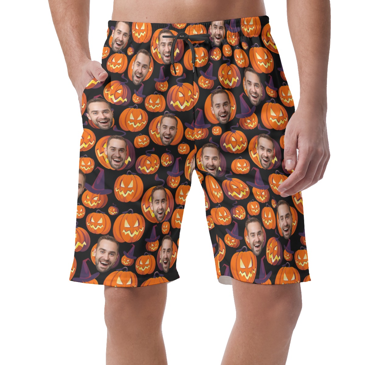 Halloween Scary Pumpkin Custom Face Hawaiian Beach Shorts For Men - variant image 1
