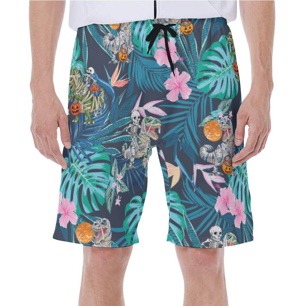Tropical Dinosaur Mummy Halloween Hawaiian Swim Trunks For Men - variant image 1