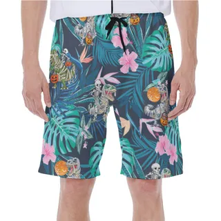 Tropical Dinosaur Mummy Halloween Hawaiian Swim Trunks For Men