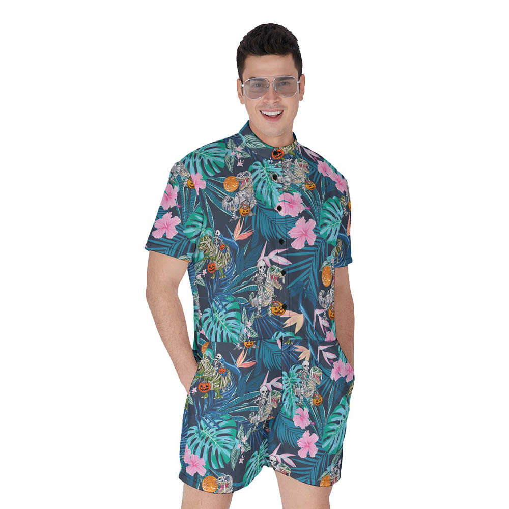 Tropical Dinosaur Mummy Halloween Hawaiian Romper For Men - variant image 1