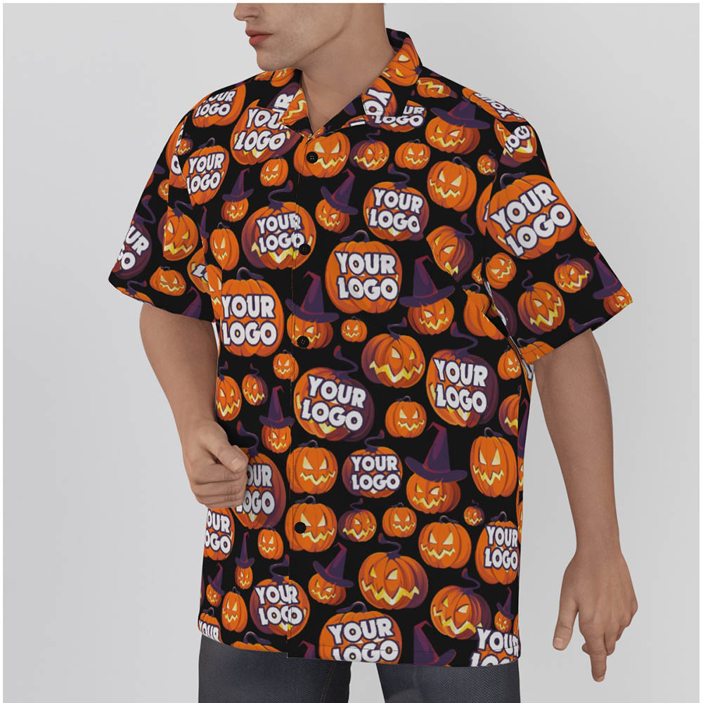 Custom Logo Scary Pumpkin Halloween Hawaiian Shirt