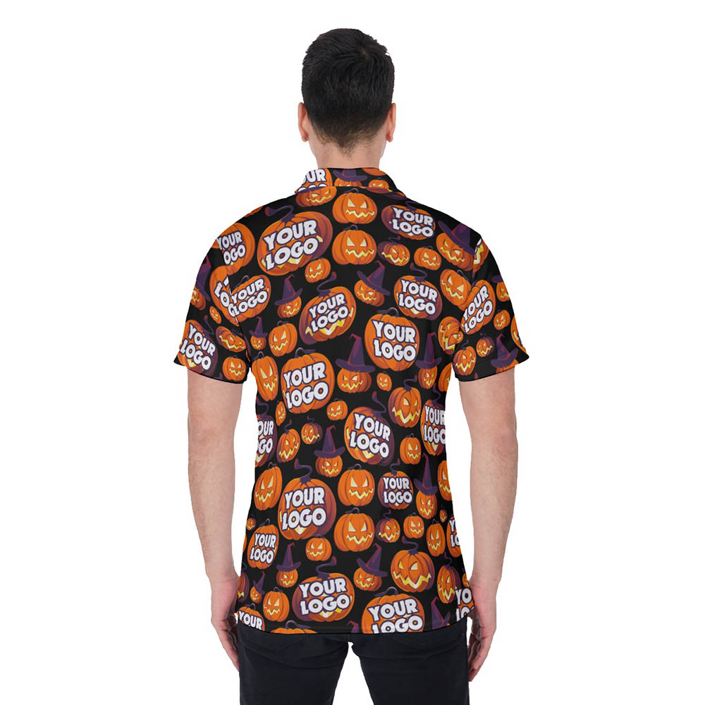 Scary Pumpkin Halloween Custom Logo Hawaiian Men's Polo Shirt