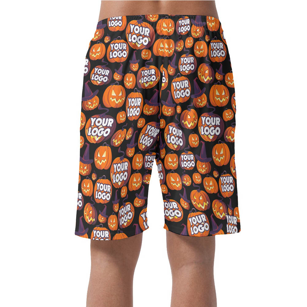 Halloween Scary Pumpkin Hawaiian Beach Shorts With Custom Logo