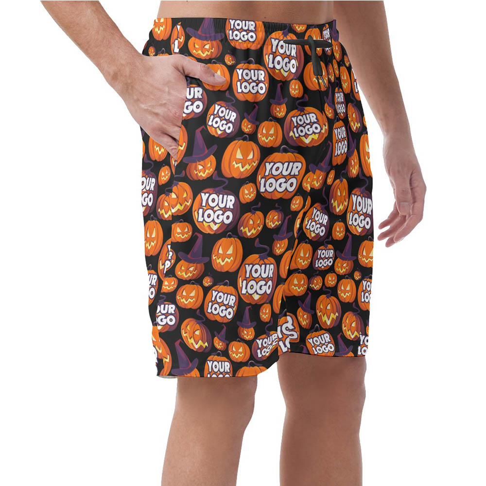 Halloween Scary Pumpkin Hawaiian Beach Shorts With Custom Logo
