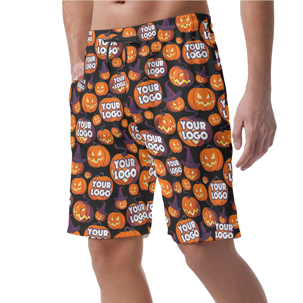 Halloween Scary Pumpkin Hawaiian Beach Shorts With Custom Logo
