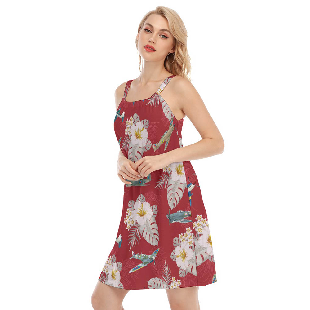Floral Aircraft Red Hawaiian Cami Dress For Women