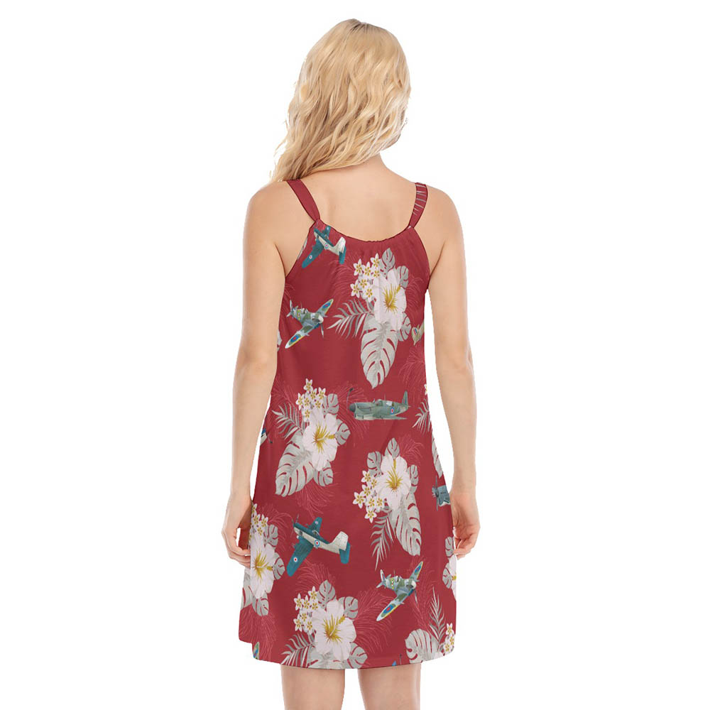 Floral Aircraft Red Hawaiian Cami Dress For Women