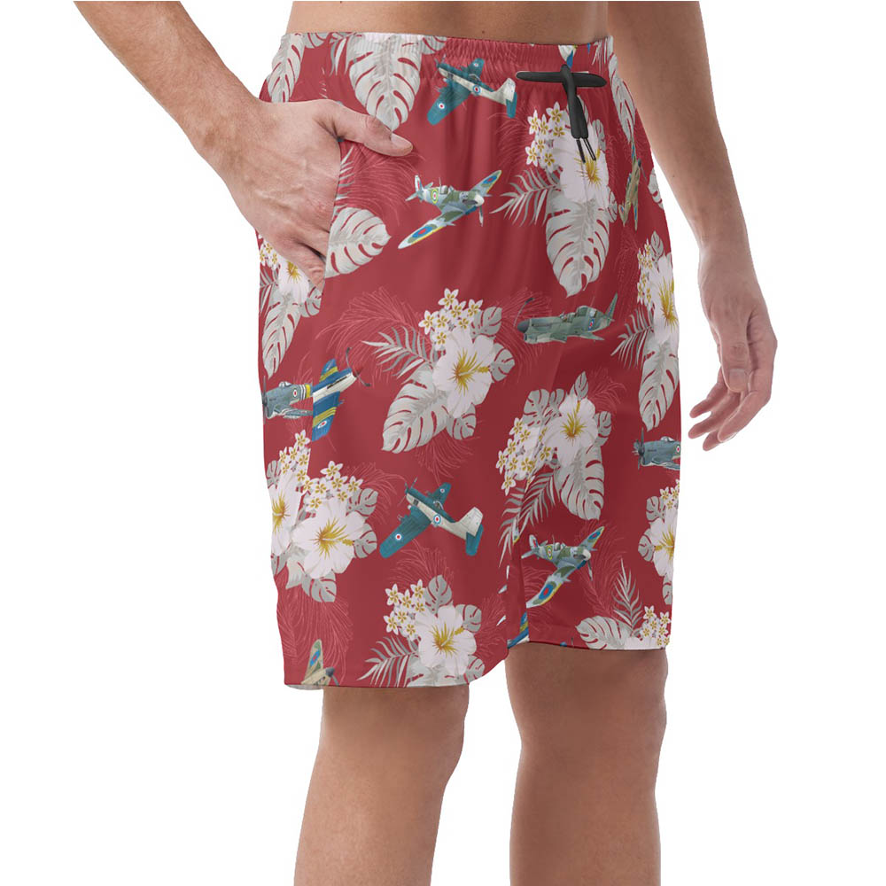 Floral Air Plane Hawaiian Beach Shorts For Men