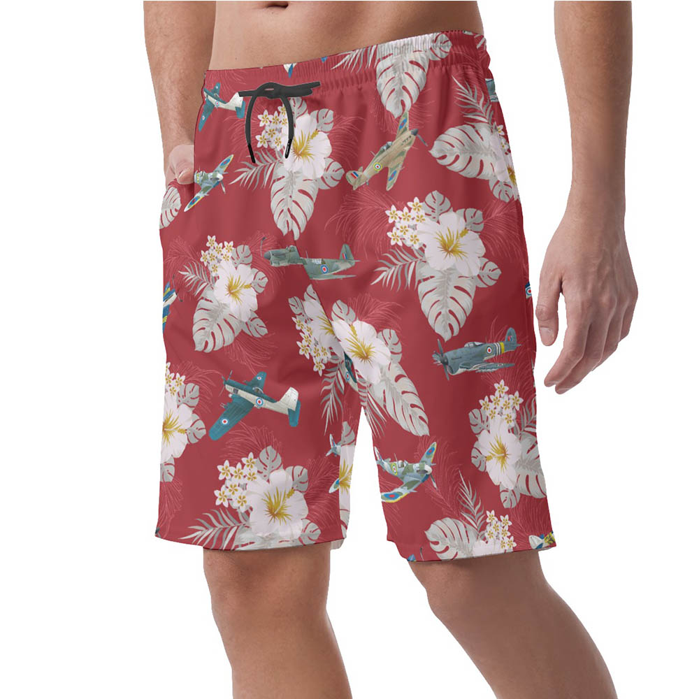 Floral Air Plane Hawaiian Beach Shorts For Men