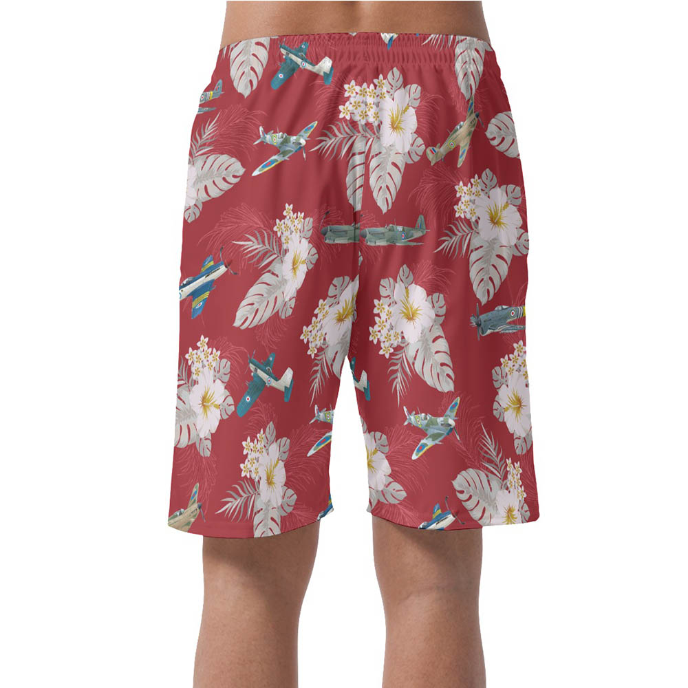 Floral Air Plane Hawaiian Beach Shorts For Men