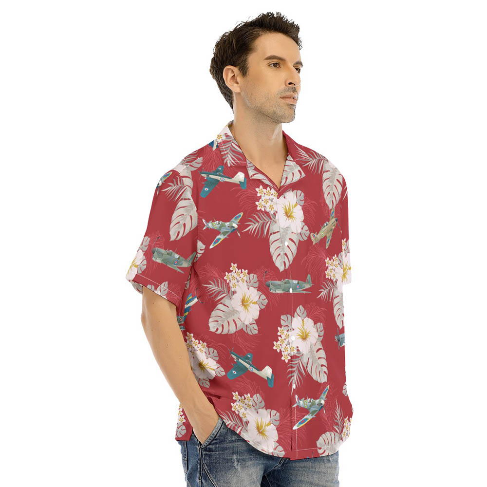 Floral Aircraft Red Hawaiian Shirt