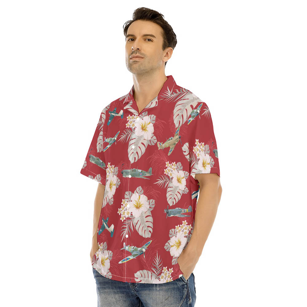 Floral Aircraft Red Hawaiian Shirt