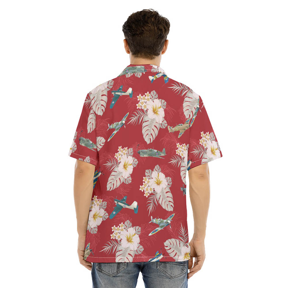 Floral Aircraft Red Hawaiian Shirt