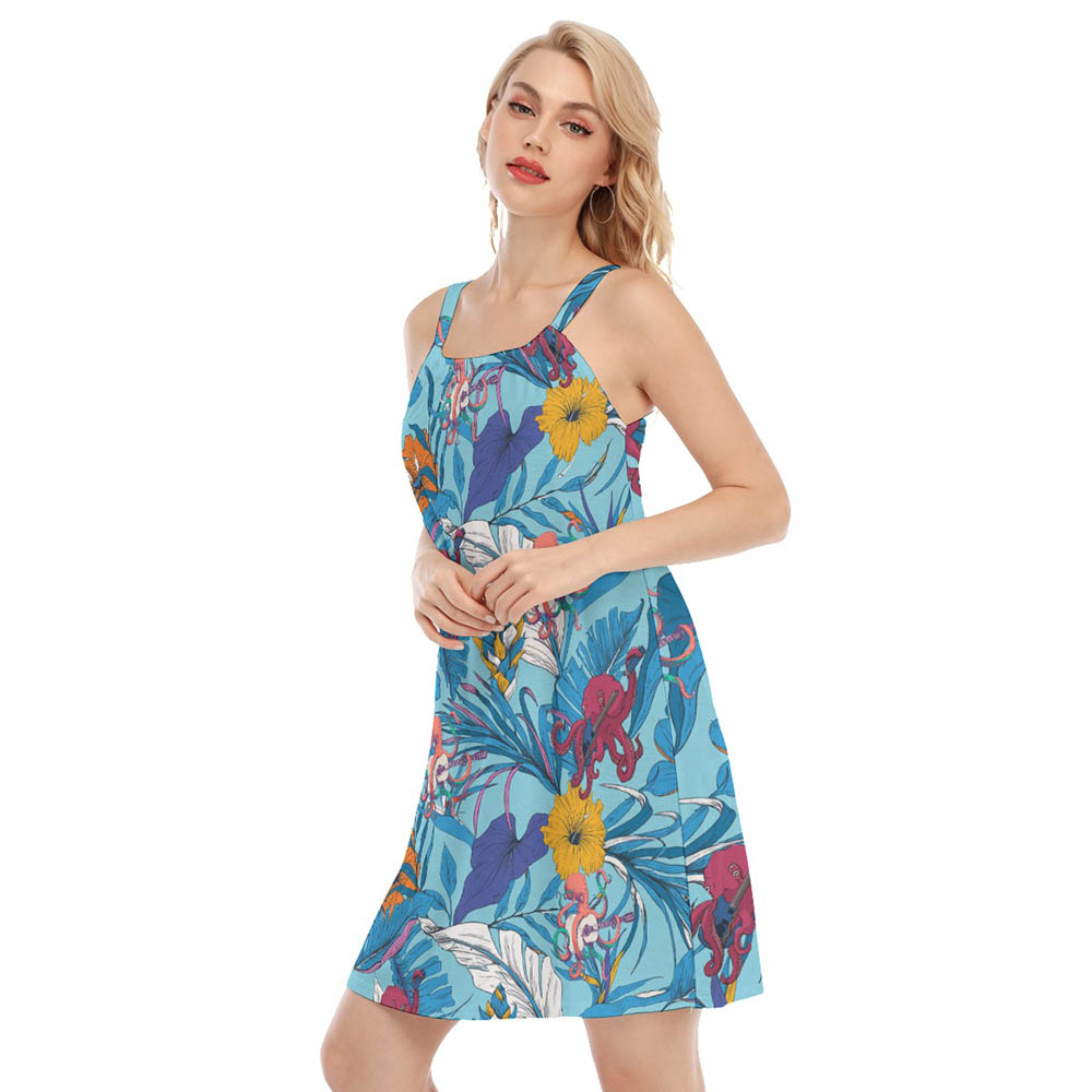 Floral Guitar Octopus Blue Hawaiian Dresses For Women