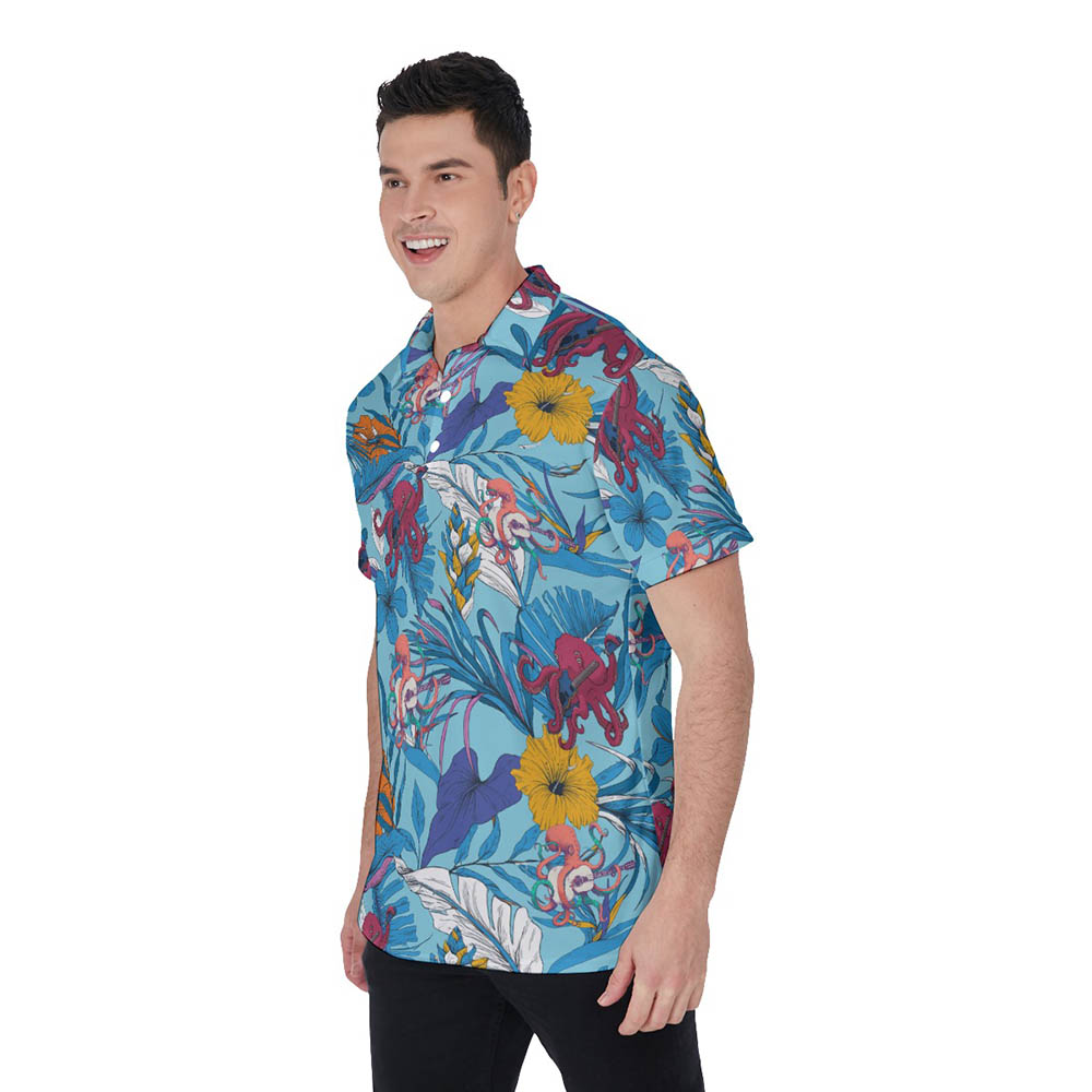 Floral Octopus Guitar Hawaiian Polo Shirt For Men