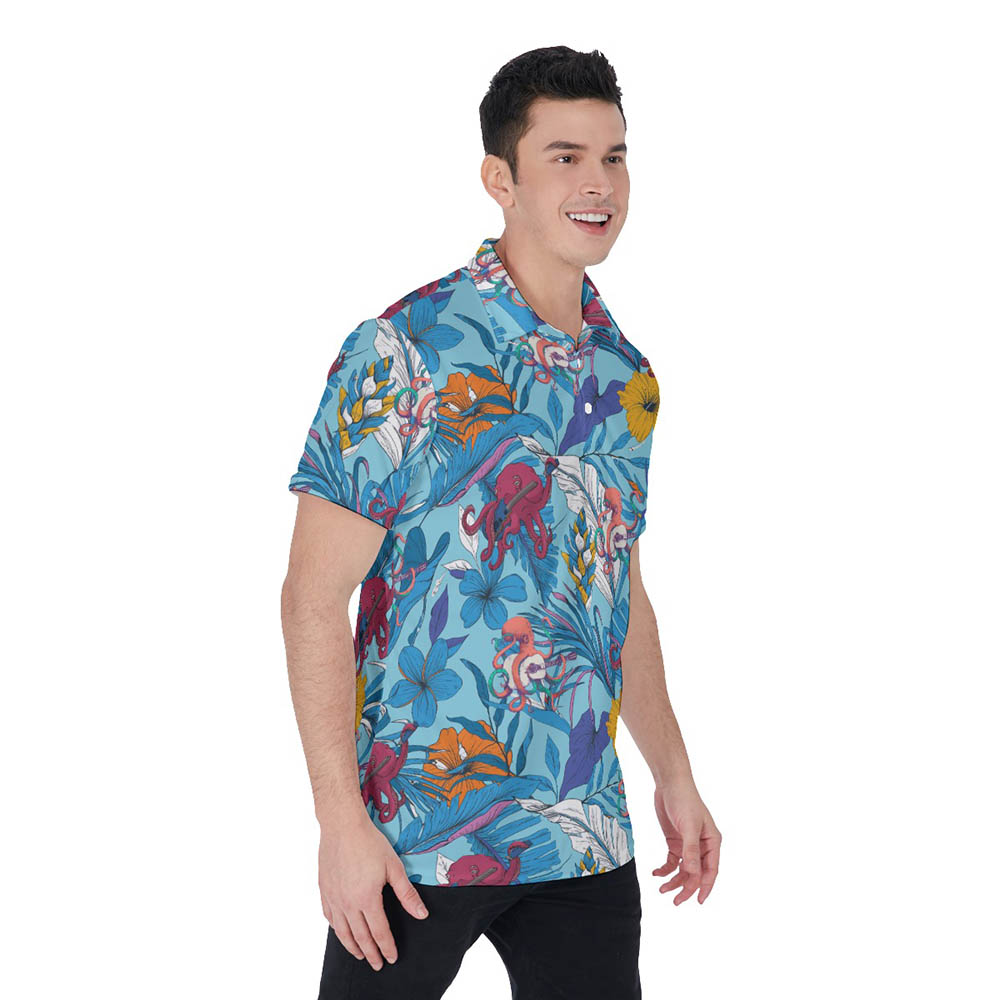 Floral Octopus Guitar Hawaiian Polo Shirt For Men