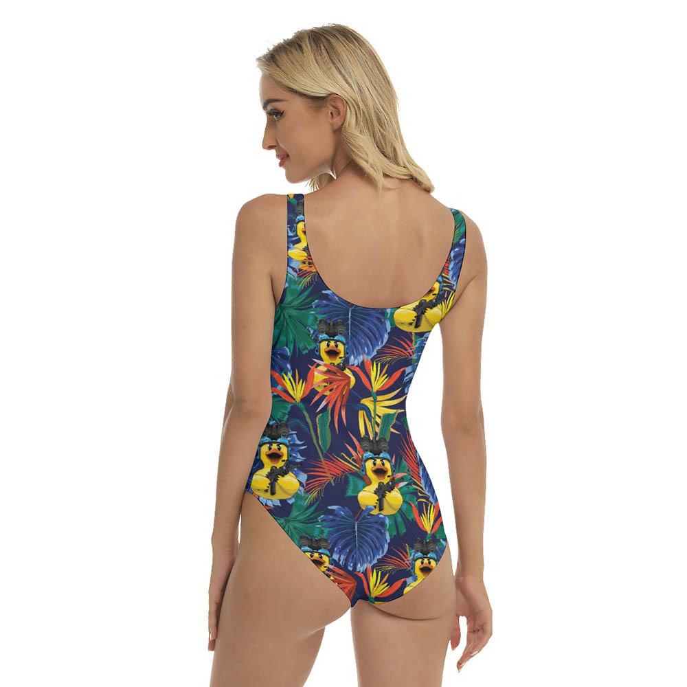 Funny Tactical Rubber Duck Tropical Hawaiian Swimsuit For Women