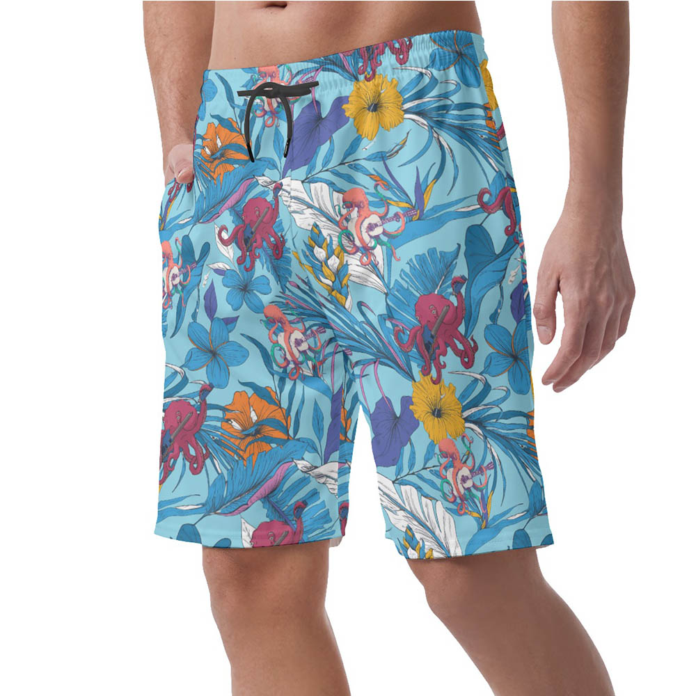 Tropical Octopus Guitar Hawaiian Beach Shorts For Men