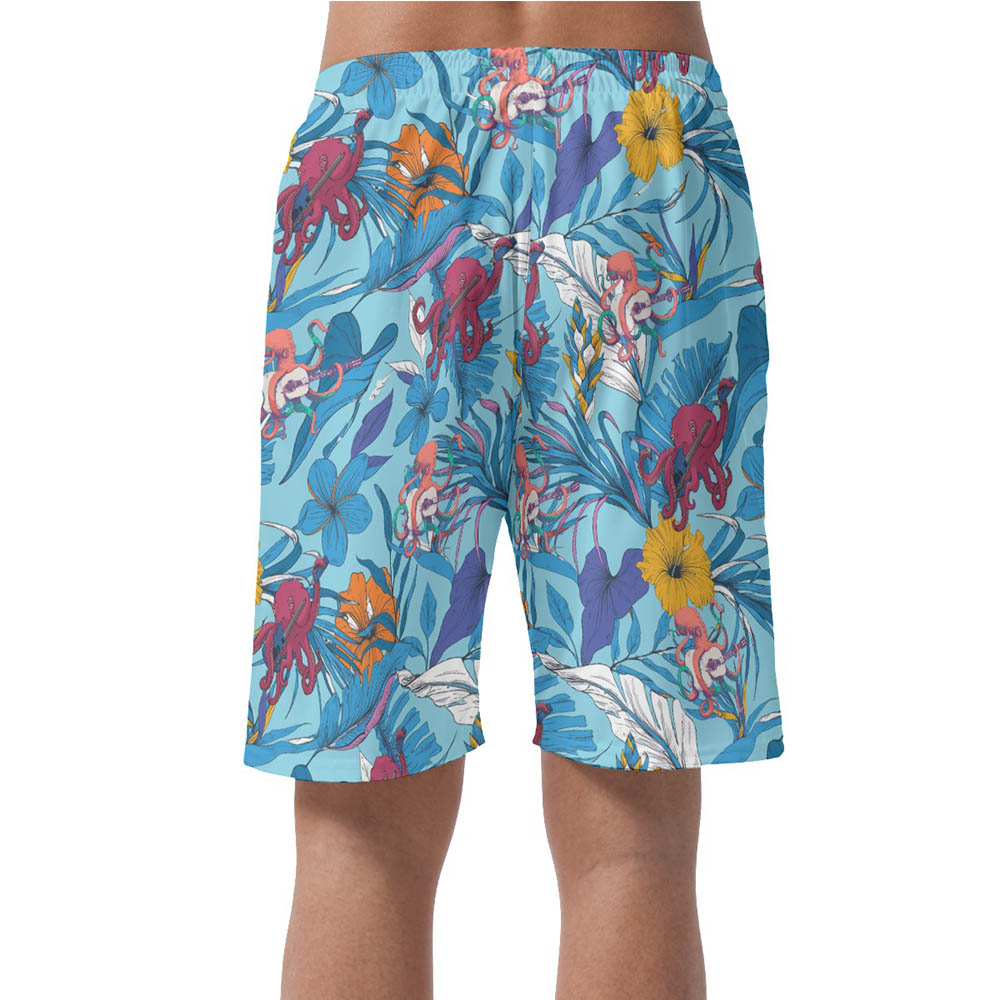 Tropical Octopus Guitar Hawaiian Beach Shorts For Men