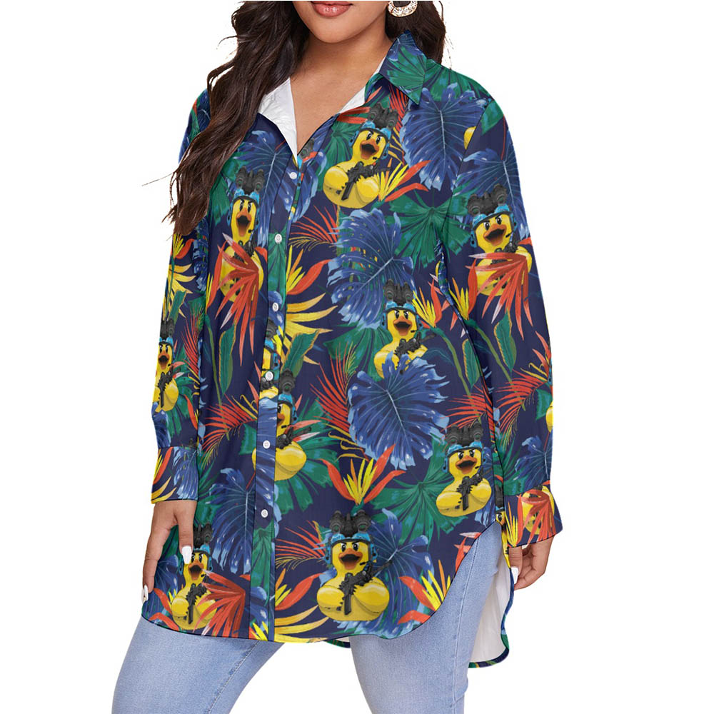 Funny Tactical Rubber Duck Tropical Hawaiian Plus Size Shirt For Women