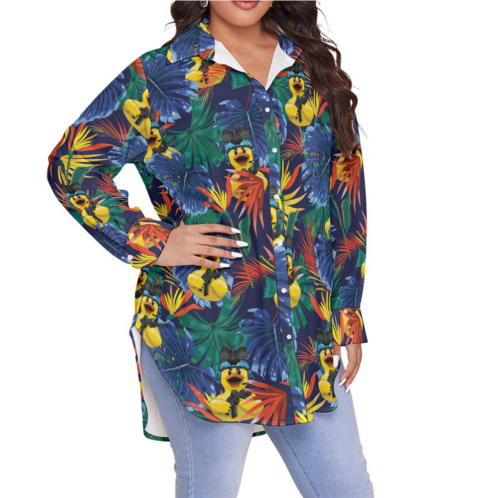 Funny Tactical Rubber Duck Tropical Hawaiian Plus Size Shirt For Women