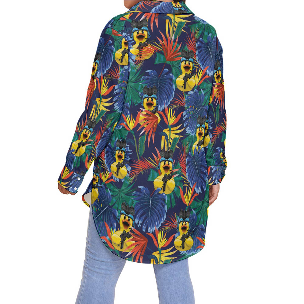 Funny Tactical Rubber Duck Tropical Hawaiian Plus Size Shirt For Women