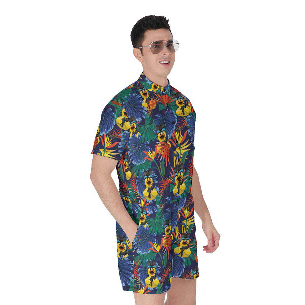 Funny Tactical Rubber Duck Tropical Men's Hawaiian Romper