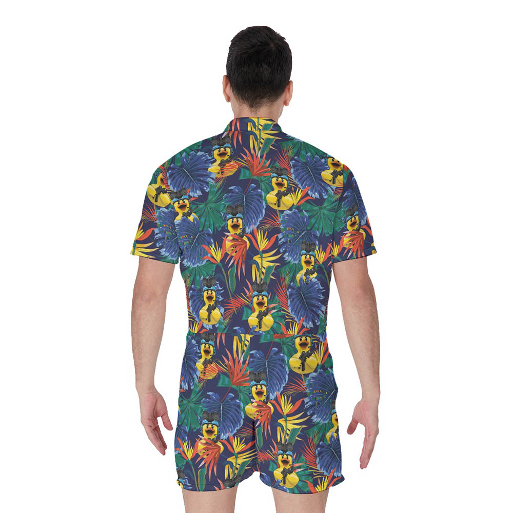Funny Tactical Rubber Duck Tropical Men's Hawaiian Romper