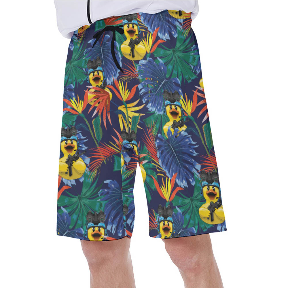 Funny Tactical Rubber Duck Tropical Hawaiian Swim Trunks For Men