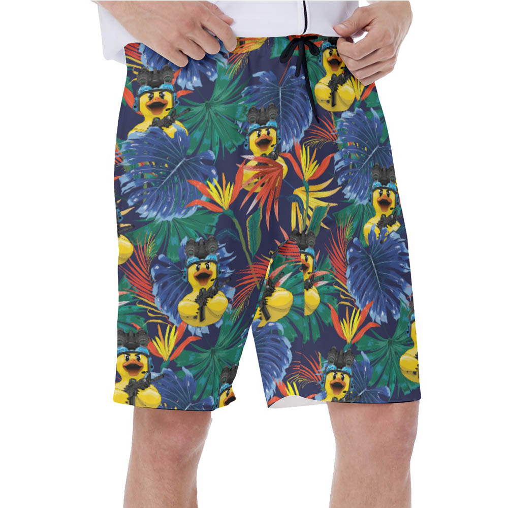Funny Tactical Rubber Duck Tropical Hawaiian Swim Trunks For Men