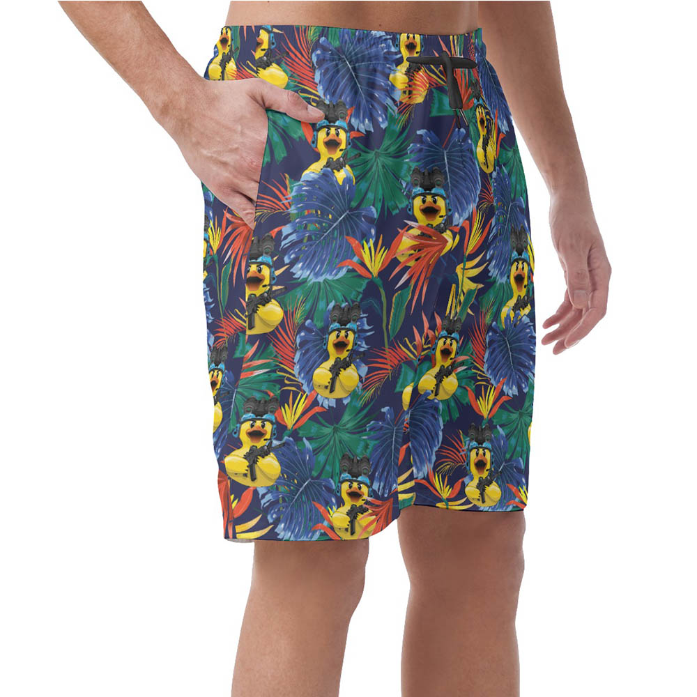 Tropical Rubber Duck With Gun Hawaiian Beach Shorts For Men