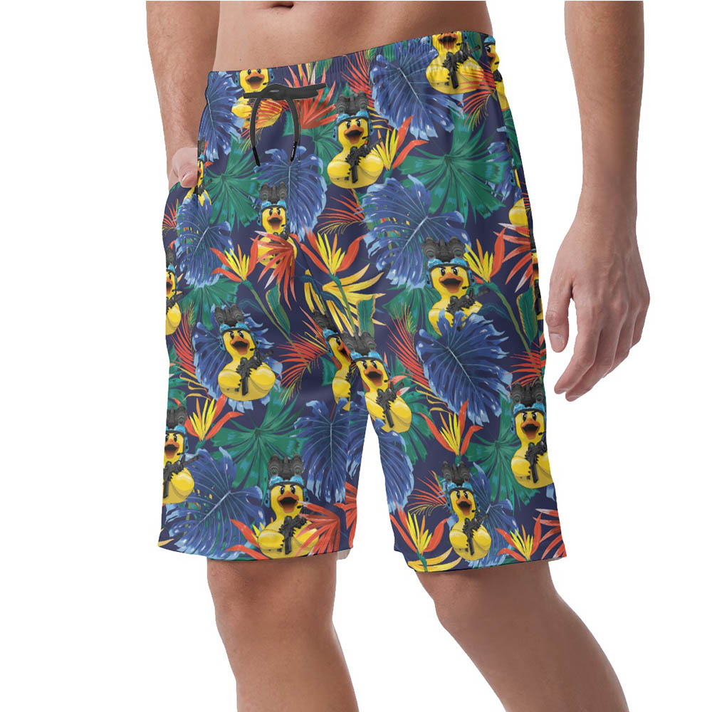 Tropical Rubber Duck With Gun Hawaiian Beach Shorts For Men