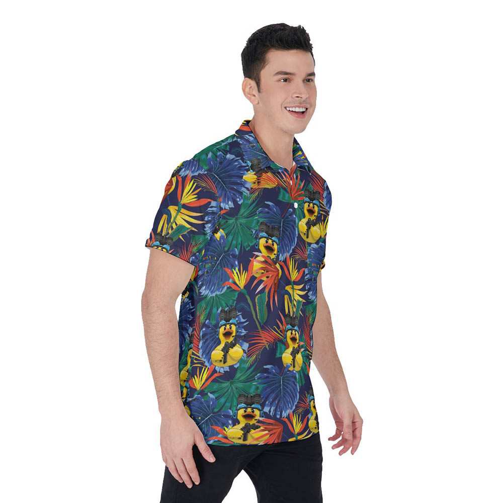 Tropical Tactical Rubber Duck Hawaiian Polo Shirt For Men