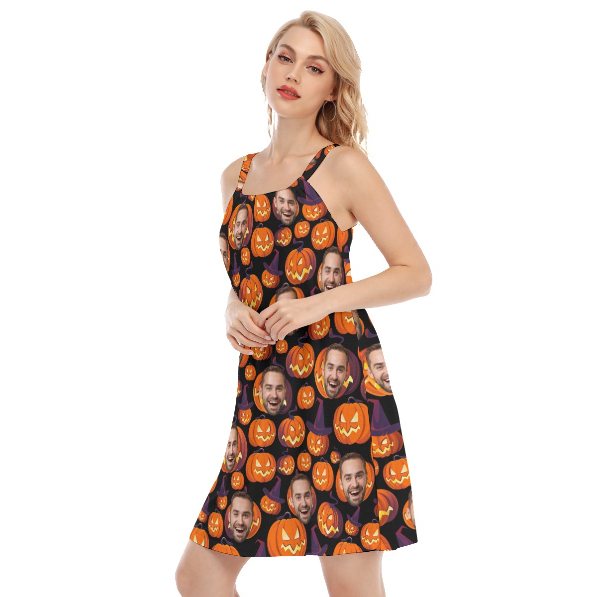 Custom Face Halloween Pumpkin Hawaiian Dress For Women