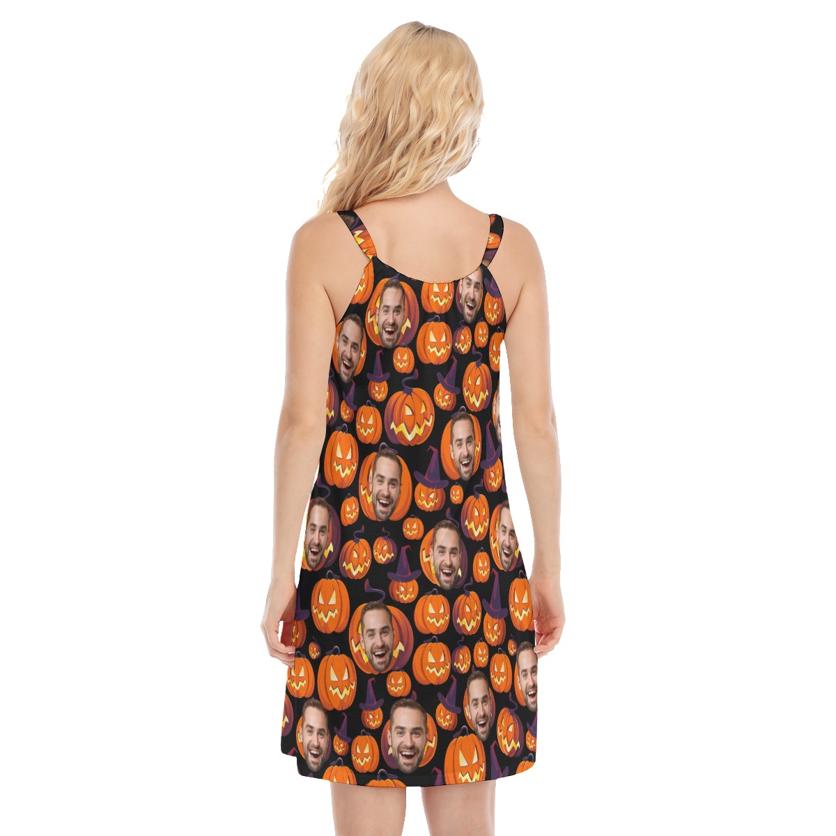 Custom Face Halloween Pumpkin Hawaiian Dress For Women