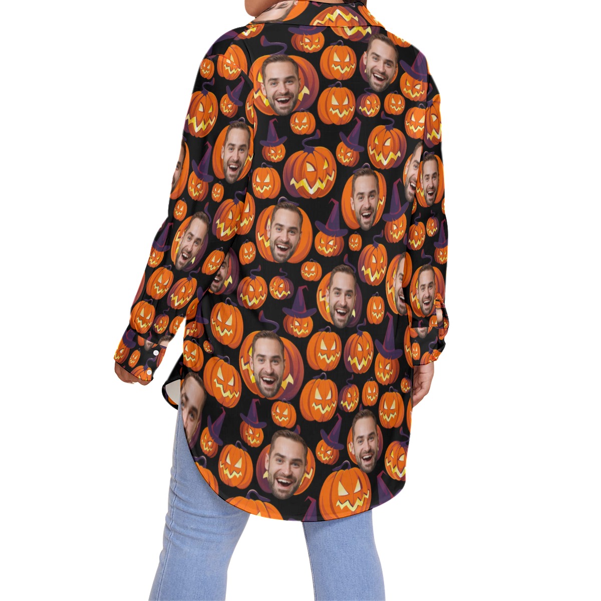Halloween Scary Pumpkin Custom Face Hawaiian Plus Size Shirt For Women