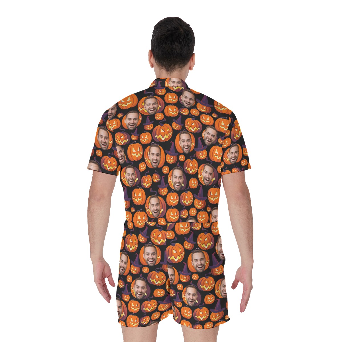 Halloween Pumpkin Custom Face Hawaiian Romper For Men