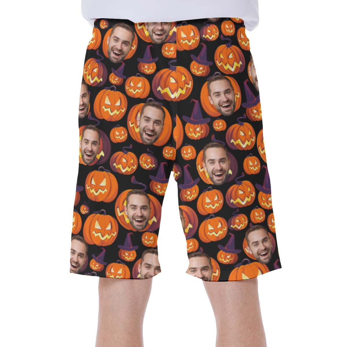 Scary Halloween Pumpkin Hawaiian Swim Trunks With Custom Face