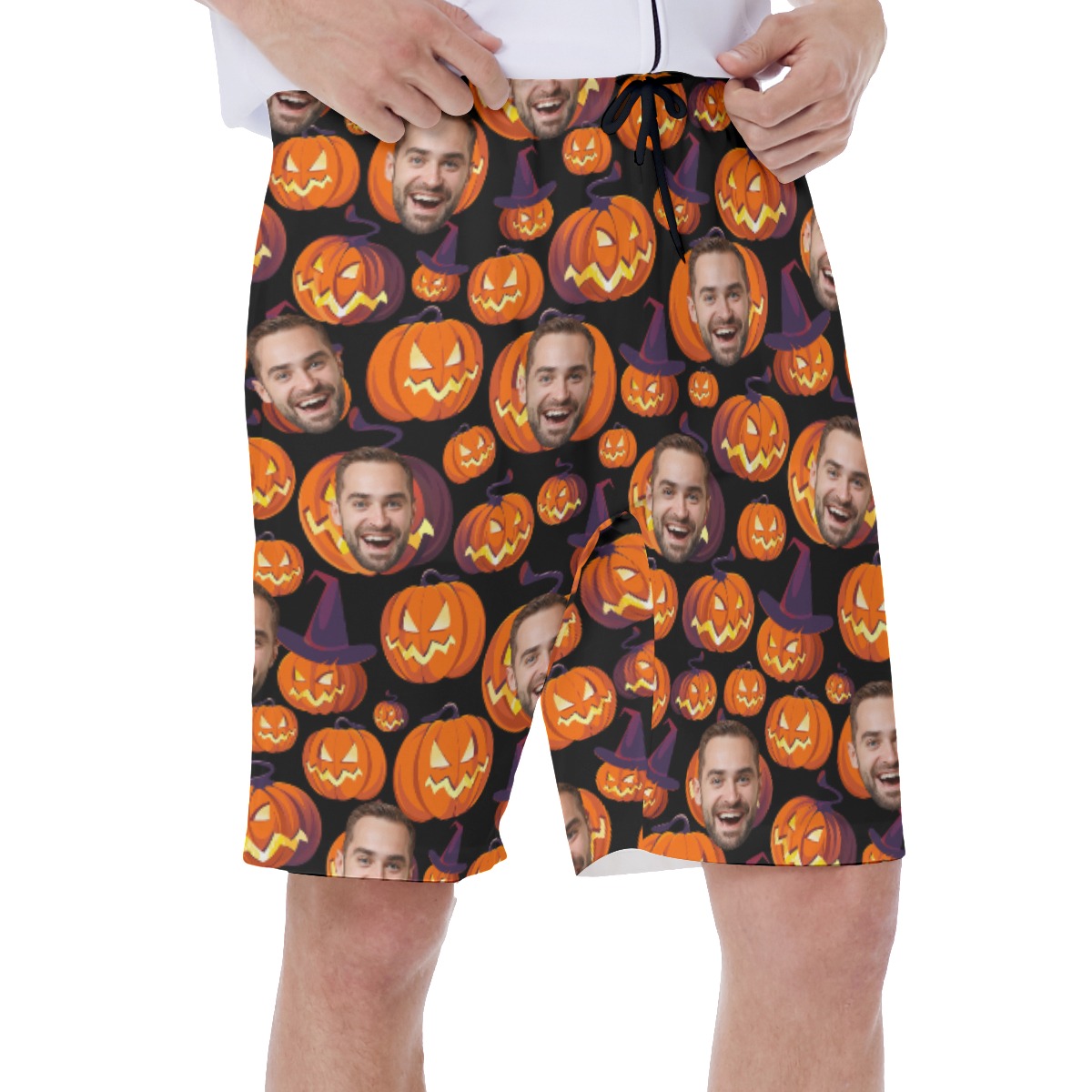 Scary Halloween Pumpkin Hawaiian Swim Trunks With Custom Face