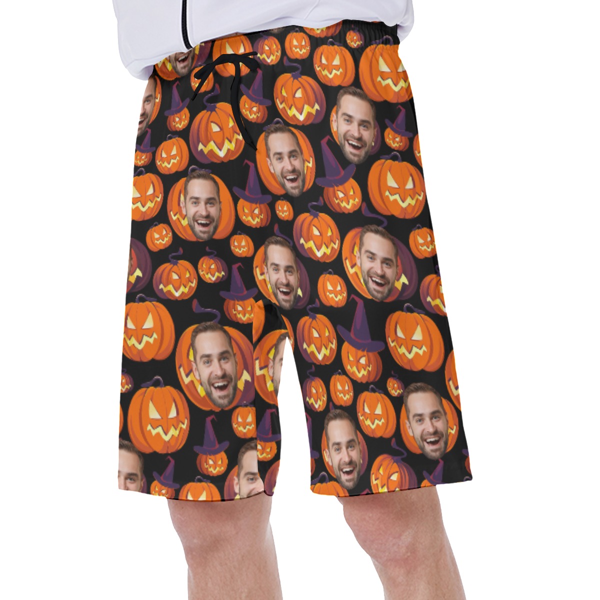 Scary Halloween Pumpkin Hawaiian Swim Trunks With Custom Face