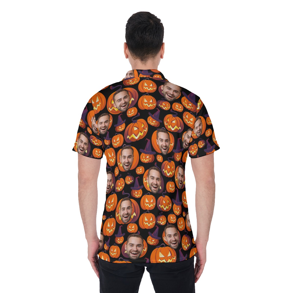 Custom Face Scary Halloween Pumpkin Hawaiian Polo Shirt For Men