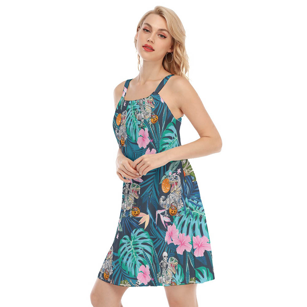 Tropical Mummy Dinosaur Halloween Hawaiian Dress For Women