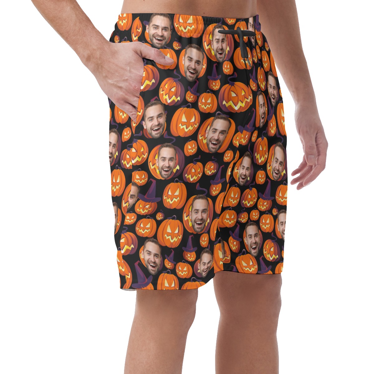 Halloween Scary Pumpkin Custom Face Hawaiian Beach Shorts For Men