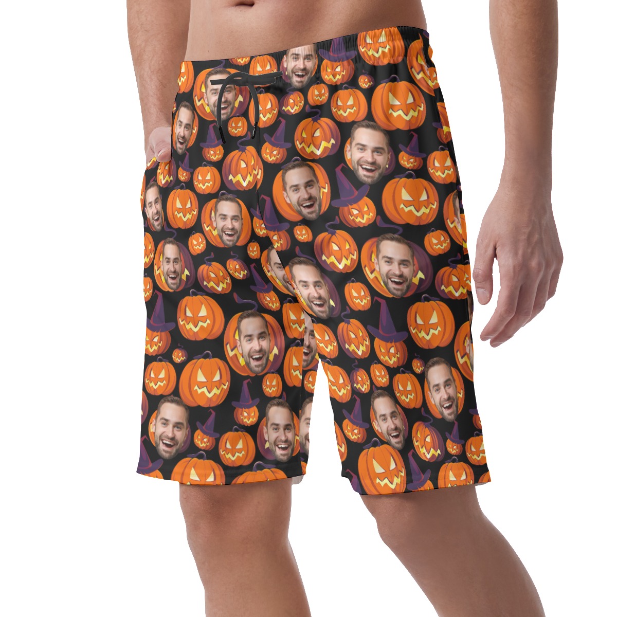 Halloween Scary Pumpkin Custom Face Hawaiian Beach Shorts For Men