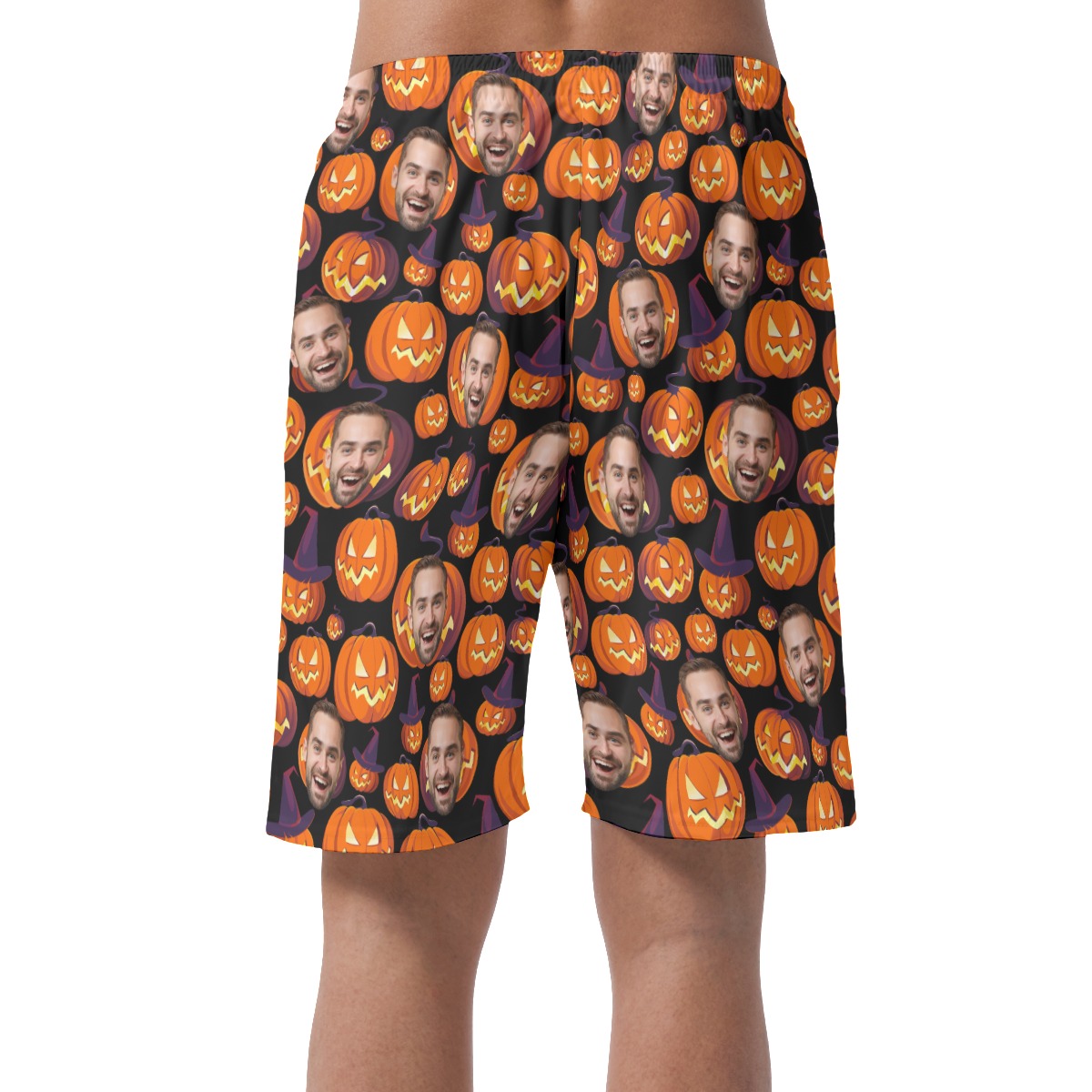 Halloween Scary Pumpkin Custom Face Hawaiian Beach Shorts For Men