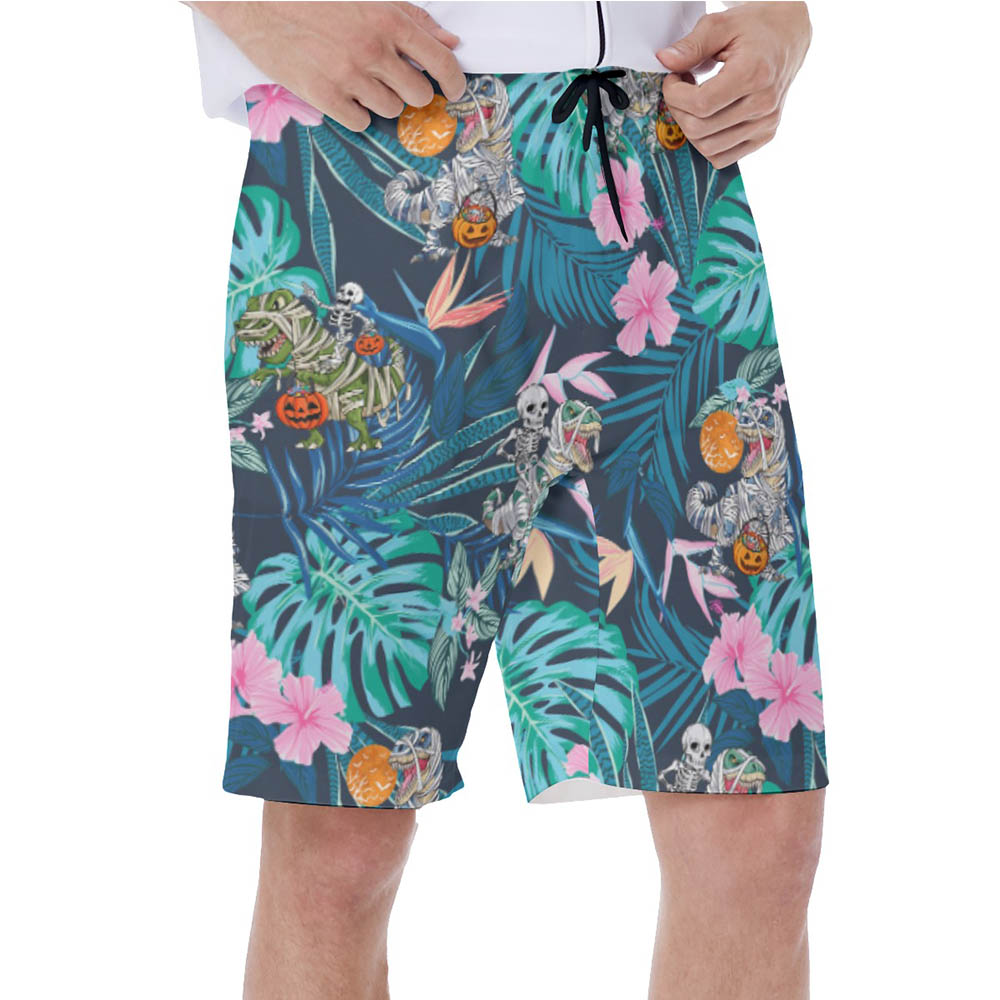 Tropical Dinosaur Mummy Halloween Hawaiian Swim Trunks For Men