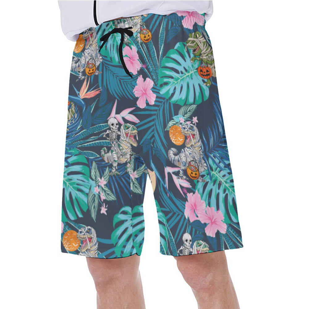 Tropical Dinosaur Mummy Halloween Hawaiian Swim Trunks For Men